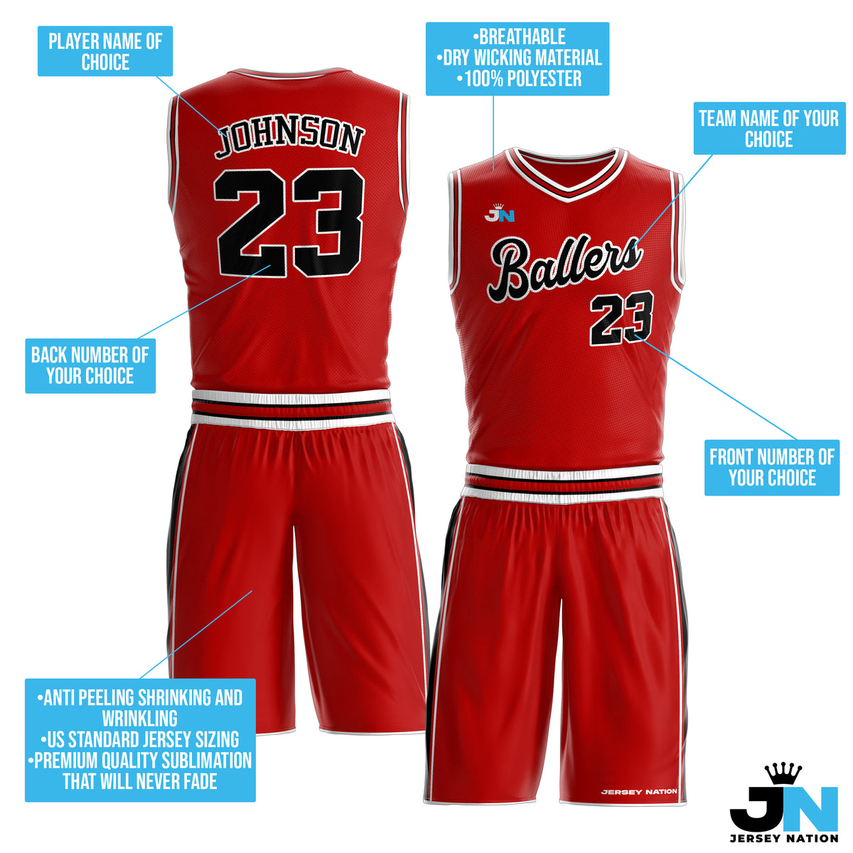 Custom Basketball Bulk Team Jersey and Shorts Set Red/Black The