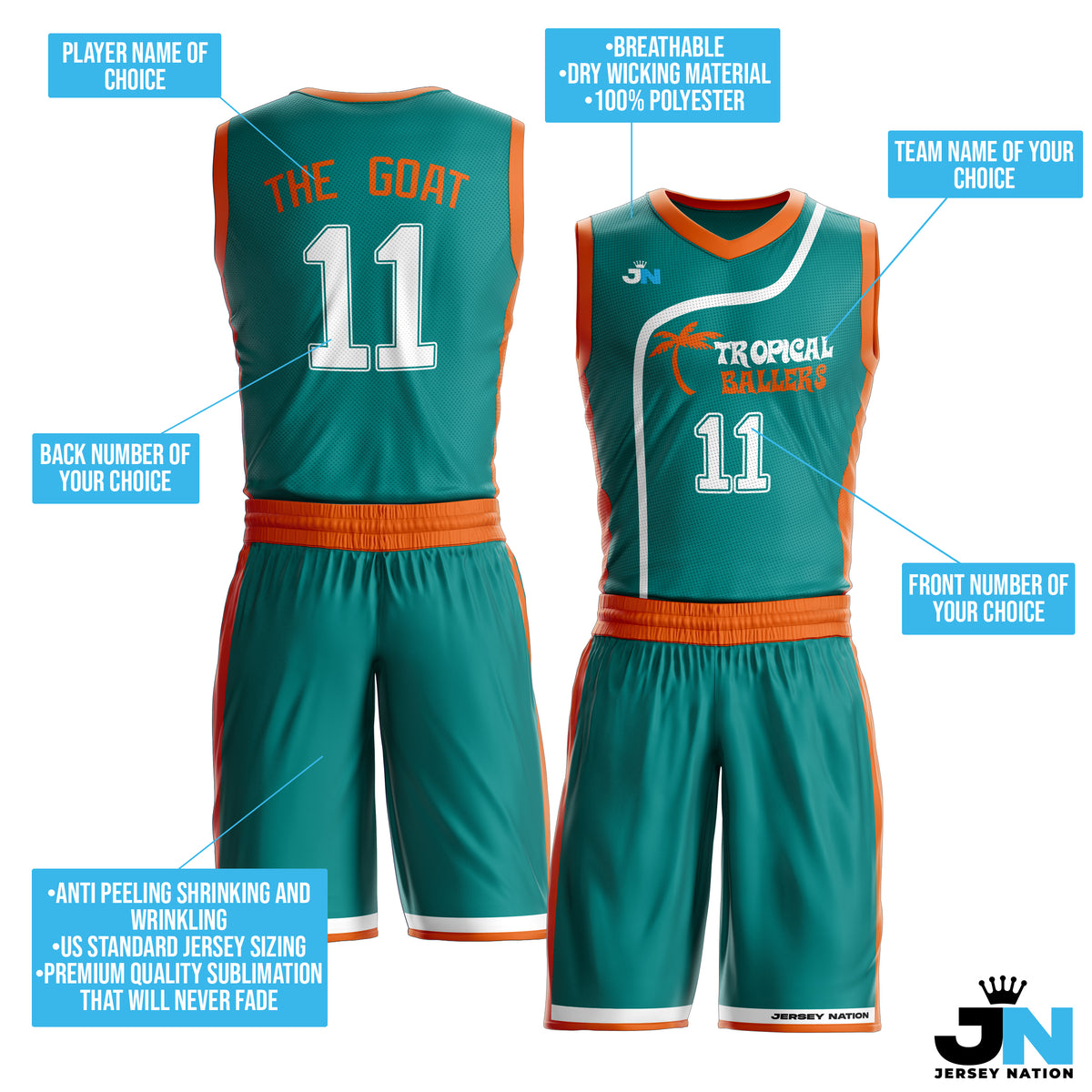 Custom Basketball Bulk Team Jersey and Shorts Set Tropical The