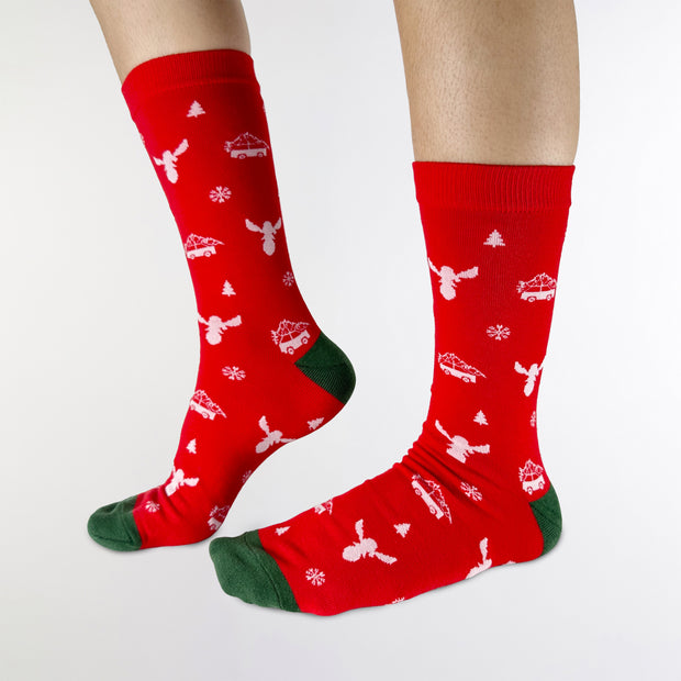 Christmas Red Crew Socks Model