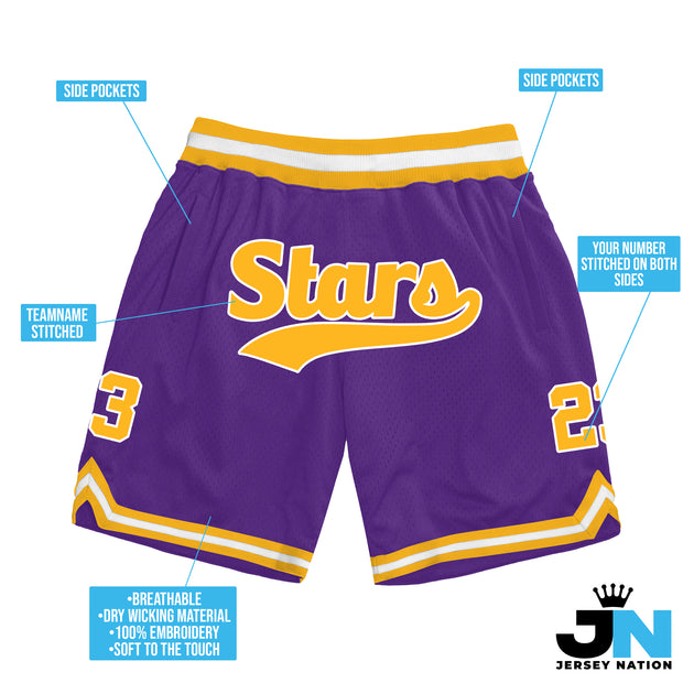 Purple Gold-White Custom Basketball Shorts